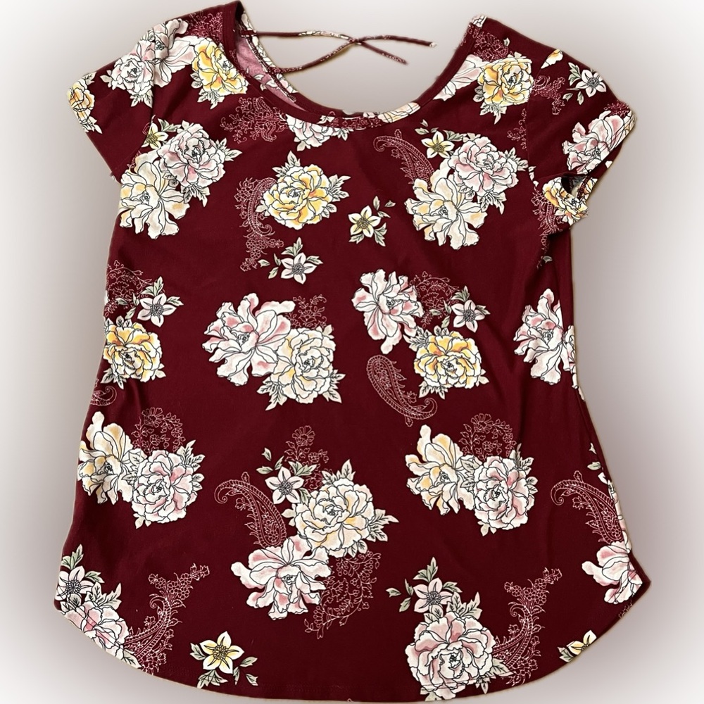No Boundaries Burgundy Floral Shirt XL - Picture 2 of 6